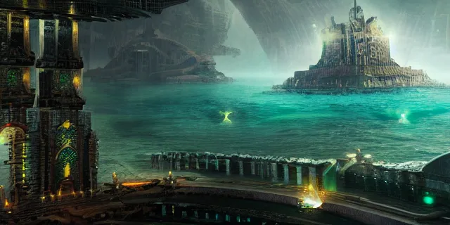 Image similar to emerald tablet, epic large underwater city, highly detailed, photorealistic, octane render, beautiful, glorious, matte painting, cinematic