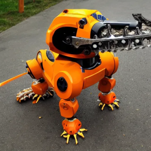 Image similar to robotic hound with a chainsaw mouth