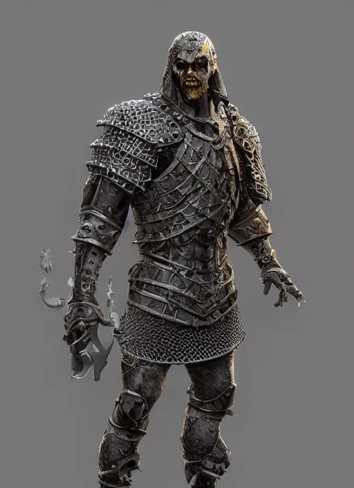 Image similar to а fantasy Proto-Slavic mythology, zombie in chain mail armor inspired blizzard games, full body, detailed and realistic, 4k, trending on artstation, octane render