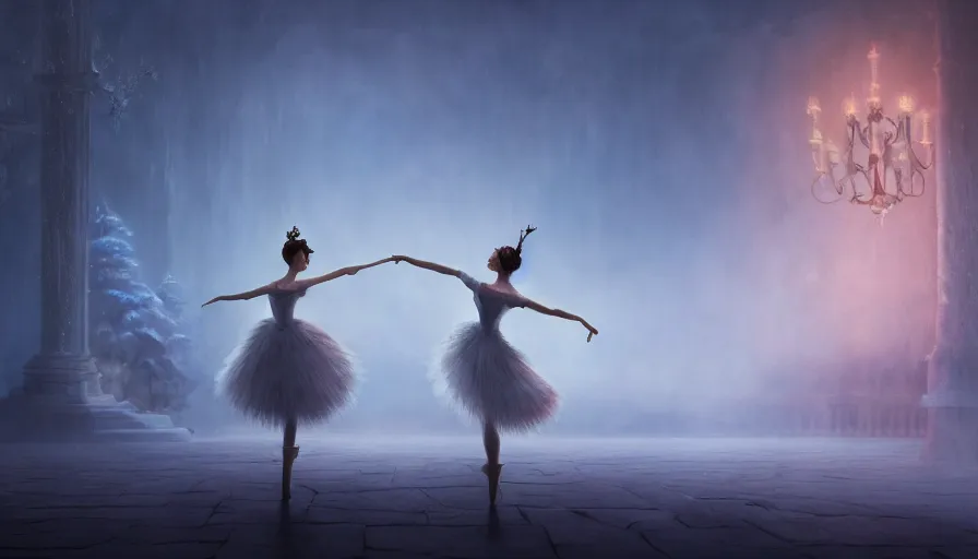 Prompt: the nutcracker and the ballerina, detailed oil painting, cinematic shot, hyperrealistic, breathtaking, volumetric lighting, cinematic lighting, dynamic, Studio Ghibli, digital art, octane render, epic composition, trending on artstation, masterpiece, dark souls vibe, dark atmosphere