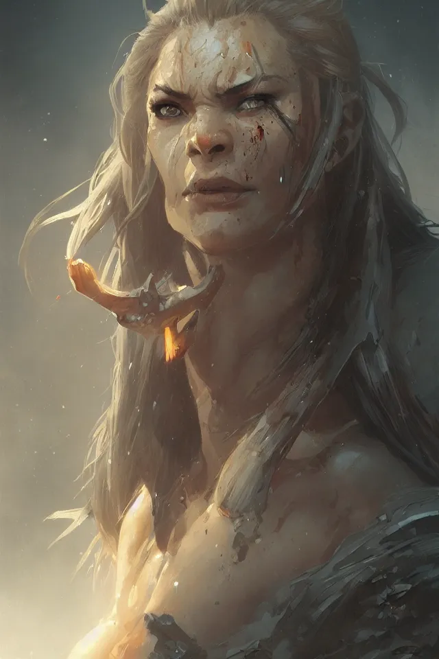 Image similar to of orc female portrait by greg rutkowski, trending on artstation