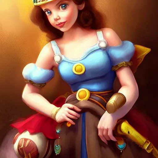 Image similar to cute princess daisy from super mario as realistic brunette human character art portrait, matte fantasy painting, deviantart artstation, by jason felix by steve argyle by tyler jacobson by peter mohrbacher, cinema c 9. 0