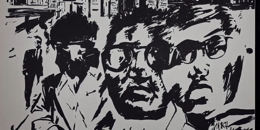 Image similar to kim jong - il silhouette, 1 9 6 0 s pyongyang, film noir in the style of ghost in the shell by mamoru oshii
