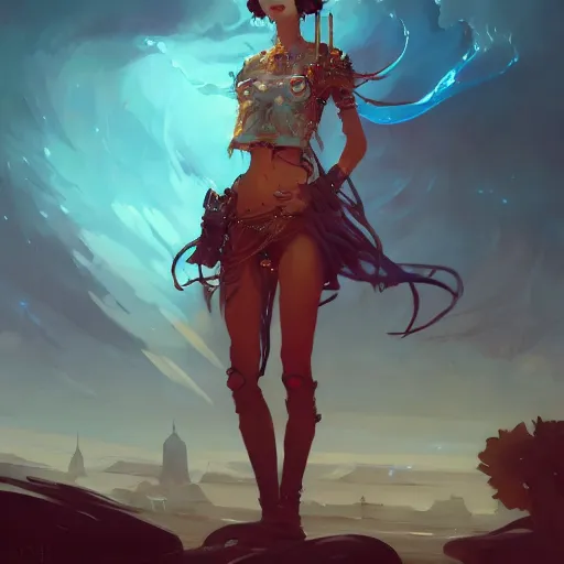 Prompt: a beautiful post apocalyptic gypsy wearing crop top, concept art by pete mohrbacher and guweiz and ilya kuvshinov, digital art, highly detailed, intricate, sharp focus, trending on artstation hq, deviantart, unreal engine 5, 4 k uhd image