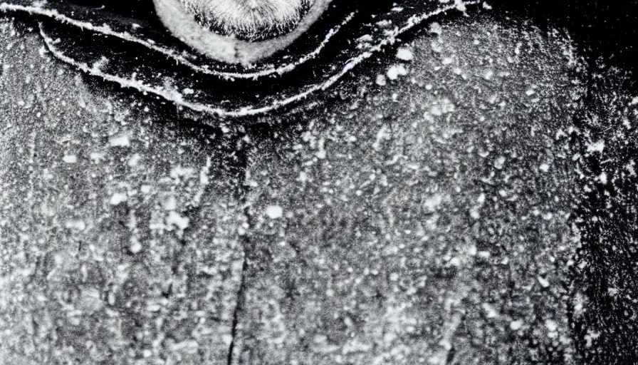 Image similar to 1 9 6 0 s movie still close up of marcus aurelius breast - plate dark cape frozen lay on the snow by the side of a river with gravel, pine forests, cinestill 8 0 0 t 3 5 mm b & w, high quality, heavy grain, high detail, texture, dramatic light, anamorphic, hyperrealistic, detailed hair, foggy