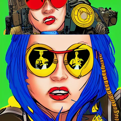 Image similar to tank girl comic, ultra detailed face, ukrainan flag