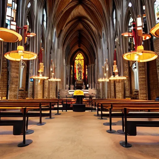 Image similar to mcdonalds inside of a gothic church