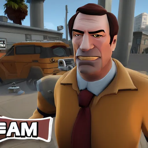 Prompt: Saul Goodman in Team Fortress 2, HD 4k game screenshot, Valve official announcement, new character