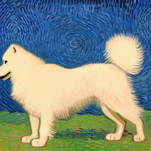 Image similar to a samoyed by vincent van gogh, digital art, trending on artstation