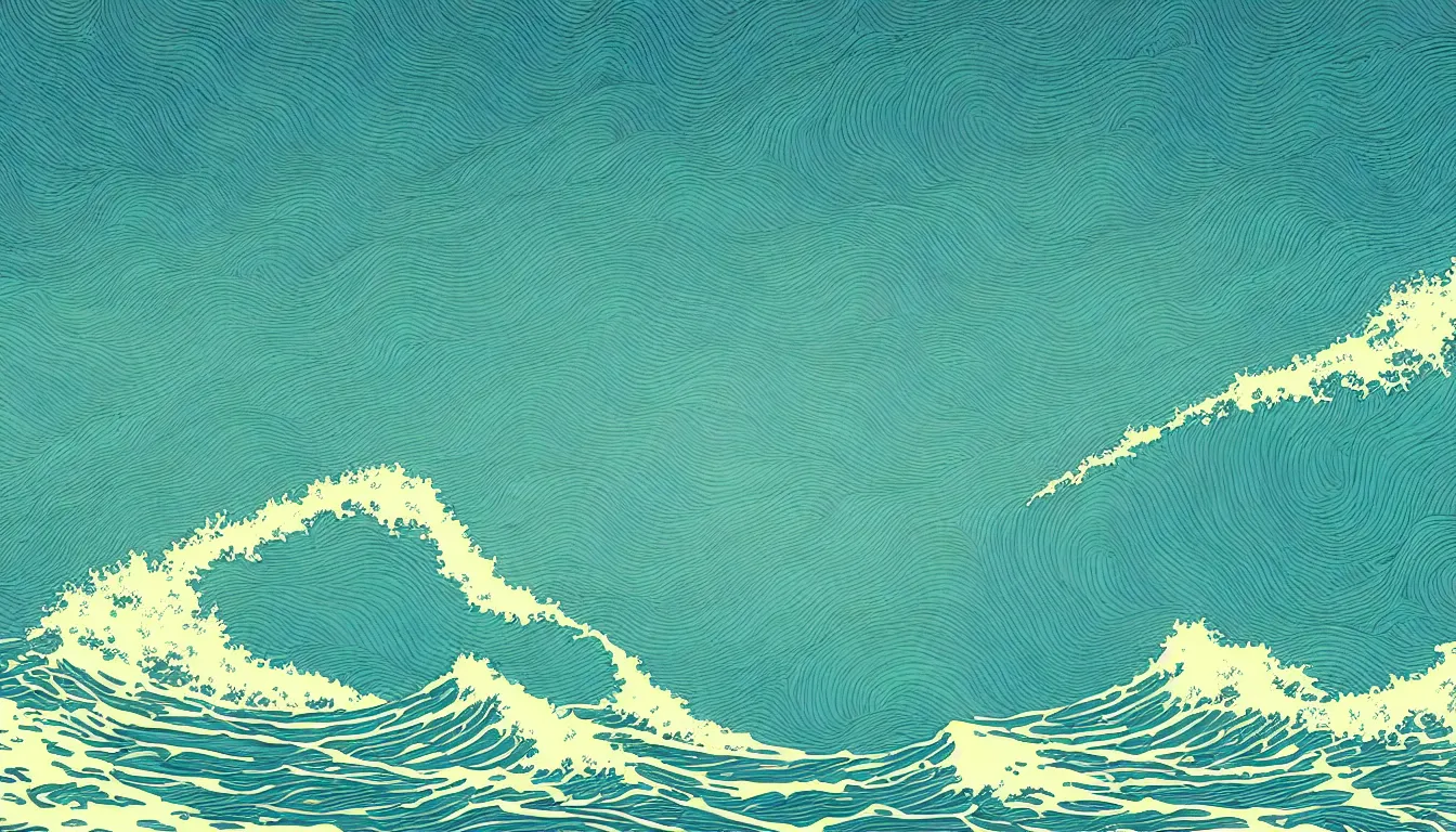 Image similar to ocean wave, land in sight by Kilian Eng, minimalist, detailed