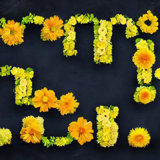 Prompt: a b c spelled out in hyperrealistic flowers. hd