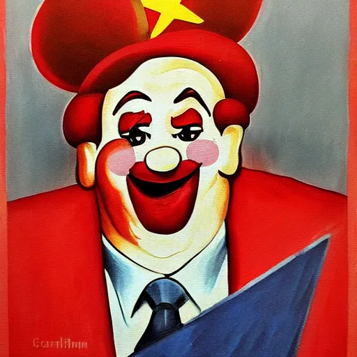 Image similar to communist clown, soviet propaganda painting