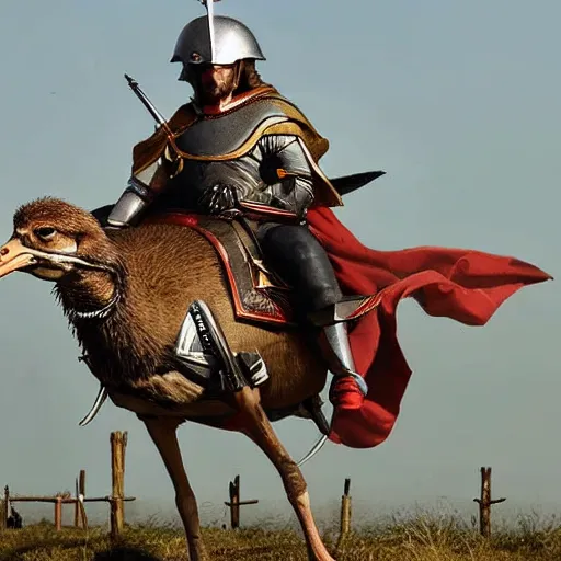 Image similar to crusader riding a goose into battle