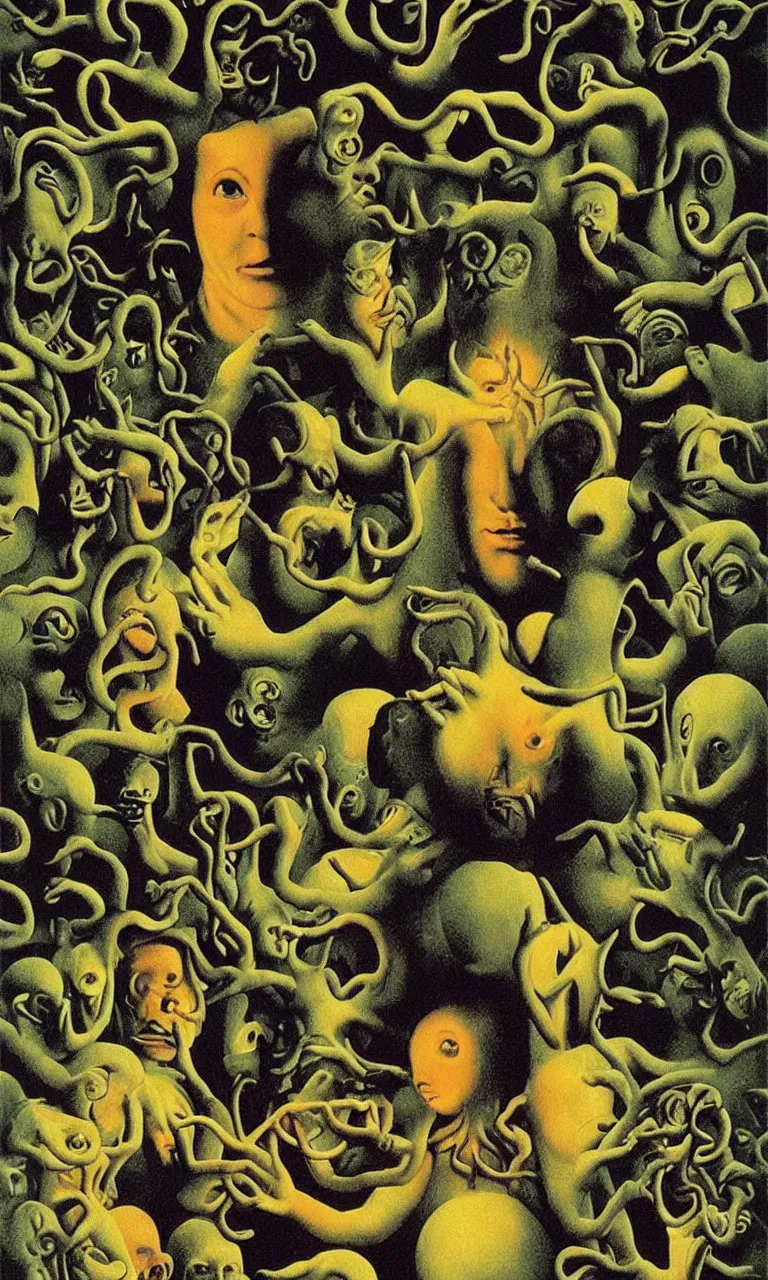 Prompt: still from pan ’ s labyrinth by richard corben by rene magritte
