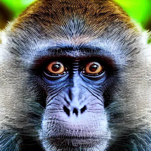 Image similar to astraunaute monkey, deep photo, background soft blue