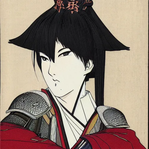 Prompt: head and shoulders portrait of a female knight, samurai, by miyazaki, anime