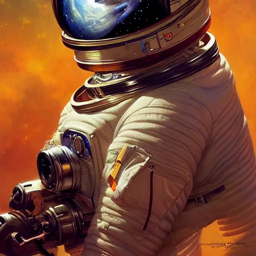 Image similar to a portrait of a stunning astronaut, highly detailed, centered, digital painting, artstation, concept art, donato giancola, Joseph Christian Leyendecker, WLOP, Boris Vallejo, Breathtaking