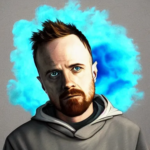 Image similar to breaking bad's jesse pinkman's head coming out of a meth blue mist, trending on artstation, profile pic, centered, accurate anatomy, highly detailed, digital art,