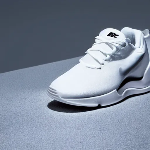 Image similar to a futuristic white nike shoe inspired by spaceship interiors with technical mech details and translucent materials, hyper realistic soft light commercial photography