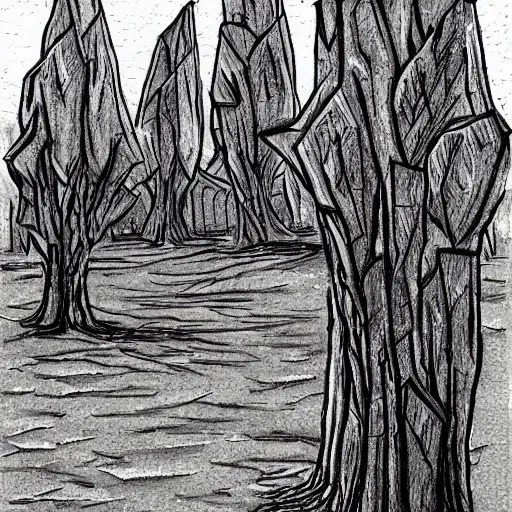 Prompt: gothic british university, cold overcast day, dead trees, cartoon, drawn by craig mccracken