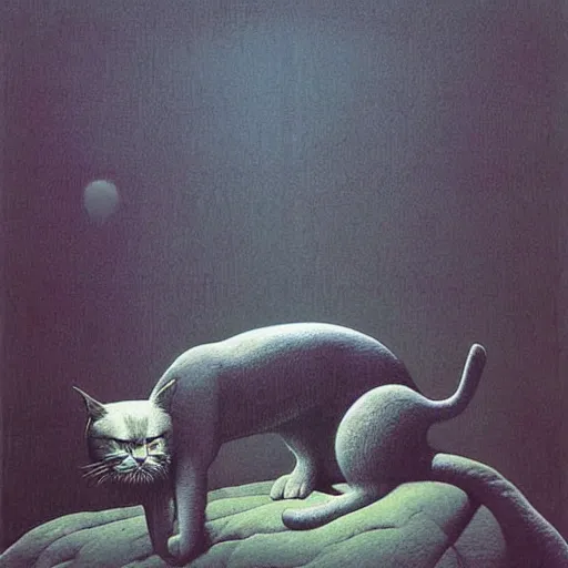 Prompt: international cat day by zdzisław beksiński