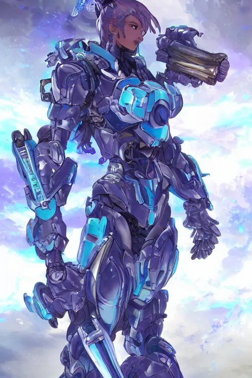 Image similar to beautiful and gorgeous female azure mech warrior by Masamune Shirow, manga, single face, trending on artstation, WLOP, detailed, intricate, elegant, sfw version