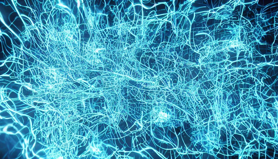 Image similar to houdini rendering of glowing synapses, photorealistic rendering, octane, redshift