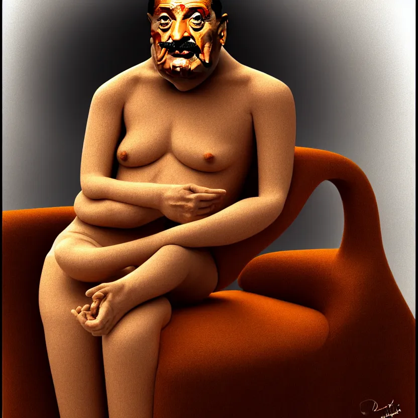 Image similar to portrait of a khatapa sitting on a chair, cute, hilarious, light - hearted, highly detailed, funny, hahahaha, by salvador dali, found on artstation, hyperrealistic digital art