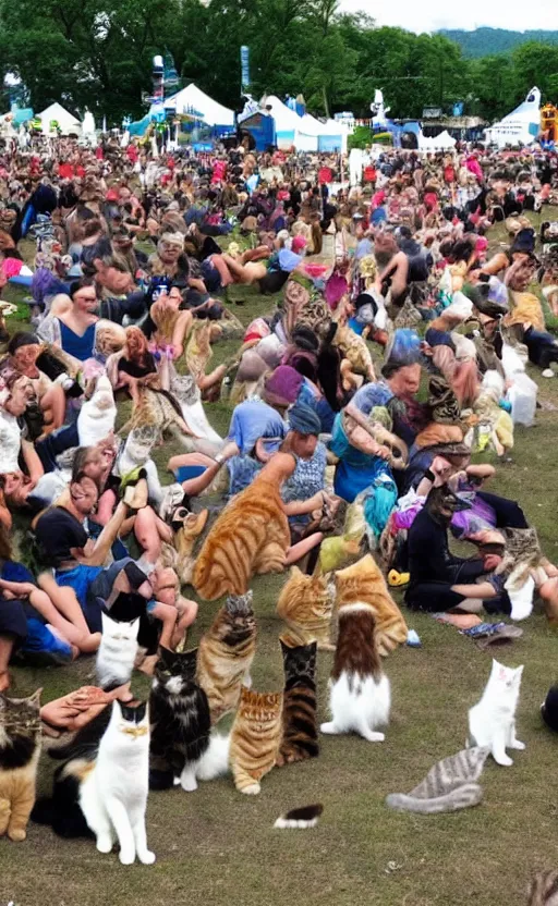 Prompt: music festival full of cats. no humans.