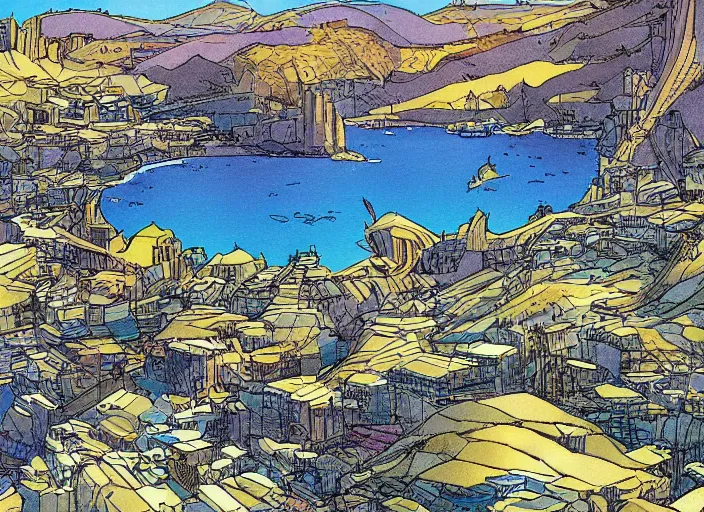 Image similar to An illustration of Gran Canaria at the style of Moebius