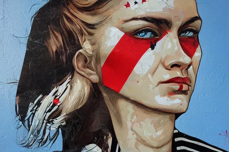 Image similar to a sad female soviet soldier, art by Sandra Chevrier