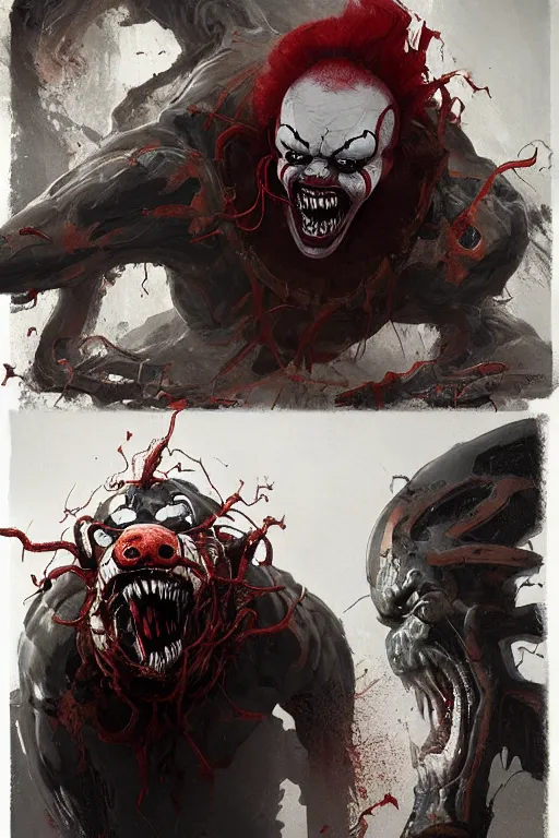 Image similar to a realistic painting of a terrifying venom+pennywise concept art by greg rutkowski, Craig Mullins, Todd McFarlane