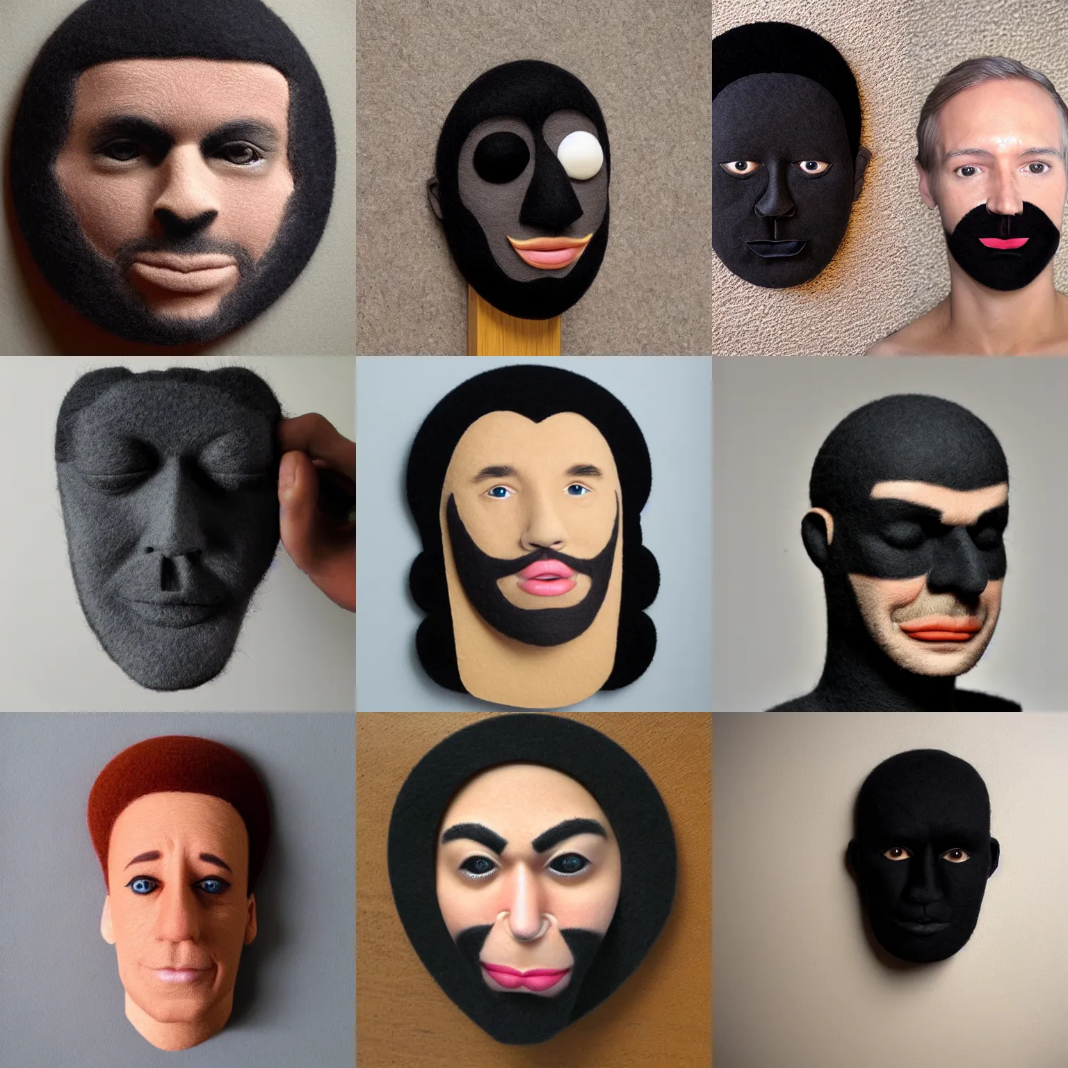 Prompt: hyper - realistic face made of black felt