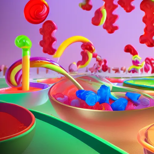 Prompt: playground made entire of gummy candy, octane render, highly detailed sugar, ue 5, realistic lighting, white background