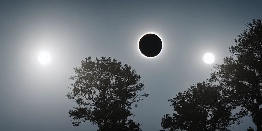 Prompt: a giant in the distance, a solar eclipse in the sky