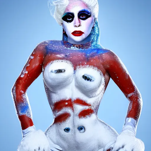 Prompt: lady gaga dressed as a snowman, body paint, high resolution photograph, 8 k, hdr color