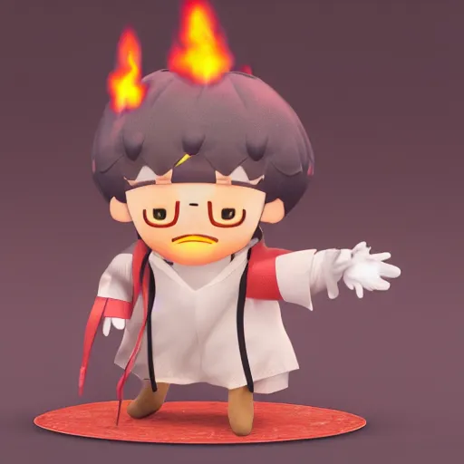 Image similar to cute fumo plush of a wizard student who accidentally set fire to an entire magical castle, stressed, fire, particle simulation, vray