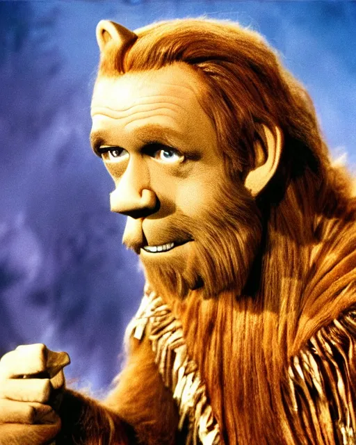 Prompt: George Carlin as The Cowardly Lion in The Wizard of Oz (1939), Technicolor