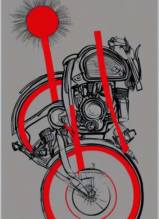 Image similar to illustration of a motorcycle with a red line going through it, an abstract drawing by master of the bambino vispo, behance contest winner, constructivism, academic art, angular