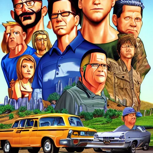 Prompt: king of the hill movie poster. hyperdetailed photorealism