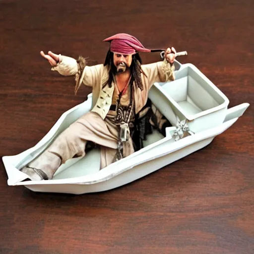 Prompt: Jack Sparrow on a paper boat