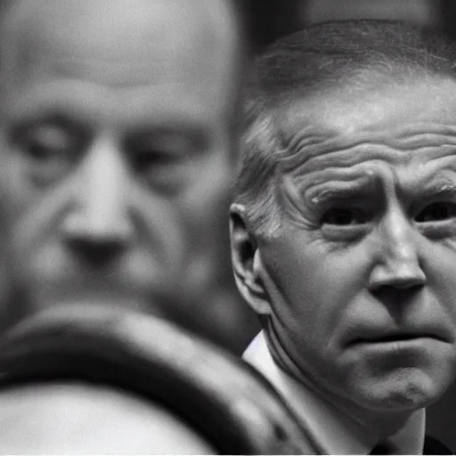 Image similar to Biden in a prisoners outfit sitting in a jail cell.