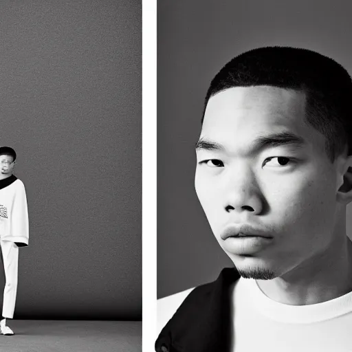 Image similar to realistic! photoshoot for a new balenciaga lookbook, color film photography, portrait of a beautiful asian person, photo in style of tyler mitchell, 35mm