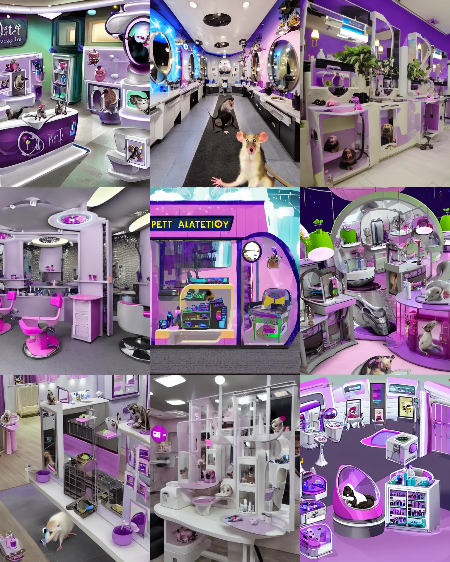 Prompt: A pet Rat Beauty Salon, Futuristic