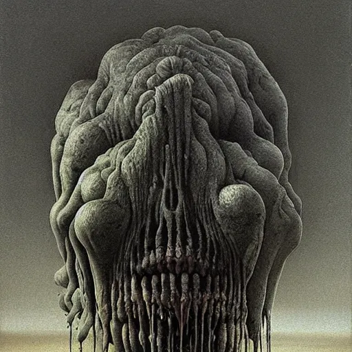 Prompt: horrifying creatures devouring humans painting by Zdzisław Beksiński