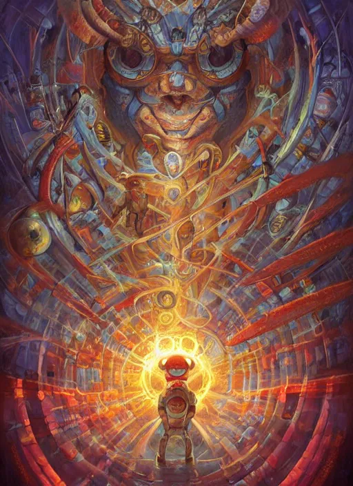 Prompt: mega man, shamanic poster lsd art, intricate, elegant, highly detailed, centered, digital painting, artstation, concept art, smooth, sharp focus, illustration, artgerm, tomasz alen kopera, peter mohrbacher, donato giancola, joseph christian leyendecker, wlop, frank frazetta