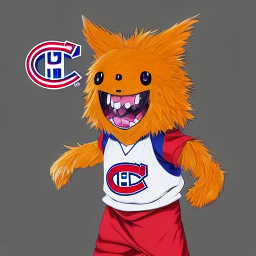 Image similar to anime Portrait of Youppi the Habs Montreal Canadiens Mascot as a very cute powerful and friendly pokemon, highly detailed anime, high evolution, 1990s, legendary, smooth, sharp focus, dynamic lighting, intricate, trending on ArtStation, illustration pokemon, art by WLOP