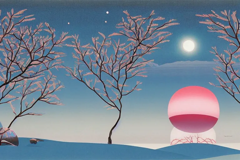 Prompt: A barren winter landscape by Chiho Aoshima and Salvador Dali