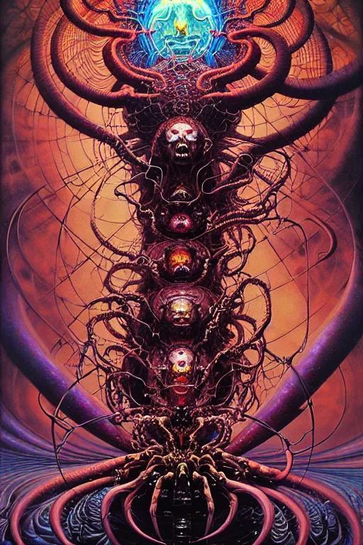 Prompt: realistic detailed image of electric arachnid demiurge god action horror by lisa frank, ayami kojima, amano, karol bak, greg hildebrandt, and mark brooks, neo - gothic, gothic, rich deep colors. beksinski painting, part by adrian ghenie and gerhard richter. art by takato yamamoto. masterpiece