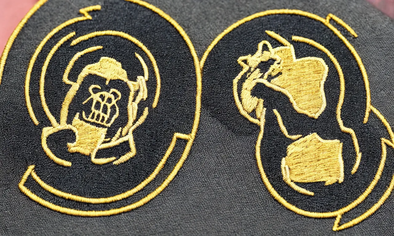 Image similar to a gorilla breaking lighting bolts. round, circular embroidered us radar corps patch 8 k /